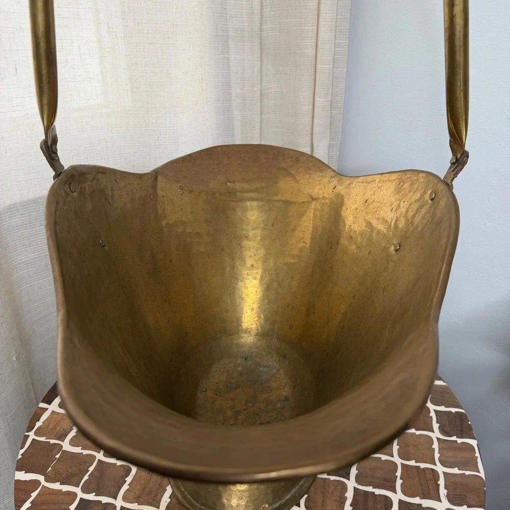Vintage Hammered Brass Lion Head Coal Scuttle Bucket‎ Basket 19